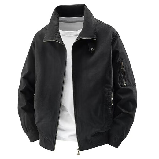 Spring and Autumn New Workwear Jacket Men's Solid Color Jacket Large Size American Pilot Lapel Retro Casual Jacket Khaki M Recommended 80-100Jin Jin equals 0.5 kg