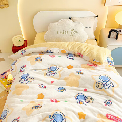 Class A baby quilt winter children kindergarten winter quilt thickened warm milk velvet quilt cover quilt core autumn and winter removable and washable space astronaut 100*120cm single quilt cover