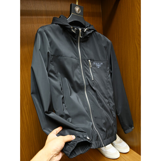 Barbouria Light Luxury 2025 Spring and Autumn New Jacket Men's European Station Fashion Brand Li Slim Windproof Hooded Jacket Men Black 2XL