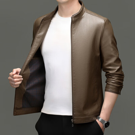 Goldlion 2026 Autumn and Winter Haining Leather Jacket Middle-aged Men's Dad's Wear Business Casual Leather Jacket Boutique Trend Jacket Black 3XL 190