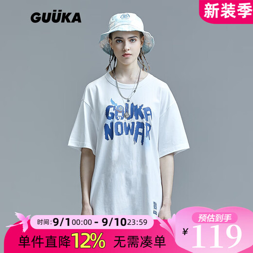 古由卡（GUUKA）xSANK联名短袖t恤女宽松潮牌2025秋冬嘻哈情侣印花五分袖运动打底 白色 F3887 M