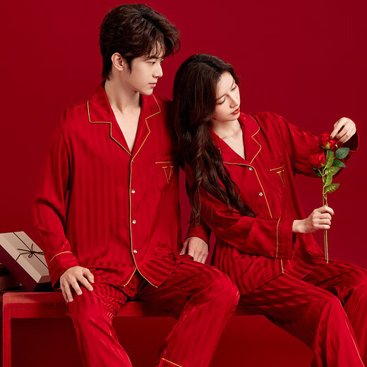 Victoria's Secret Silk Striped Couple's Pajamas Red Men's and Women's Pajamas New Year's Eve Home Wear Set 25 New Black XL Men