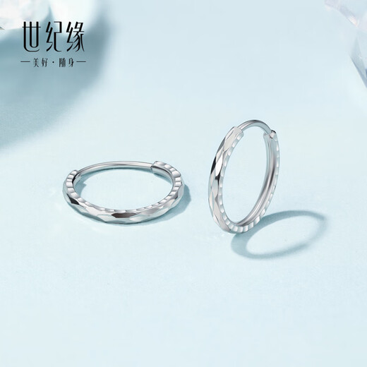 Century Yuan Light and Shadow Geometric Platinum Earrings Simple Lines Daily Versatile Earrings Birthday Gift for Girlfriend 1.5g