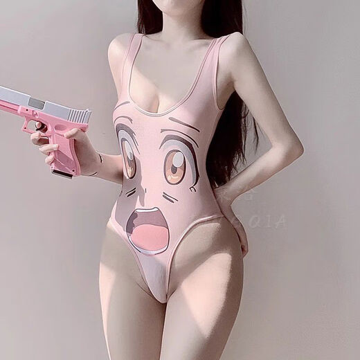 Sexy underwear open Japanese style lace flirting mesh hollow women's sexy underwear transparent thong pink one-piece jumpsuit M