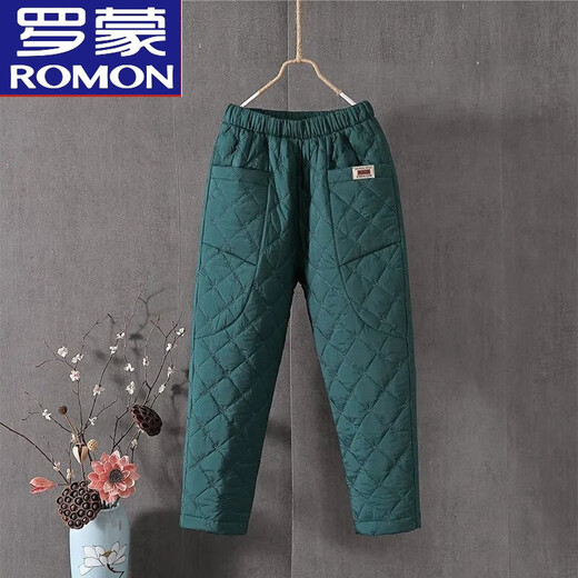 ROMON thickened large/size down cotton pants for women 2024 autumn and winter outer wear high-waisted loose casual straight pants warm cotton pants KG 4789# Brown XL 115-130Jin Jin equals 0.5 kg