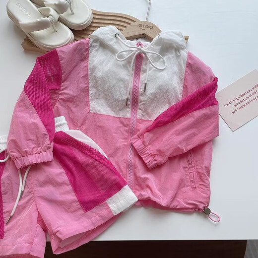 WOATI International Imported Big Brand Children's Clothing Girls Sun Protection Shirt Set Summer 2025 New Style Children Girls Style Thin Style with Pink Shorts 100 cm