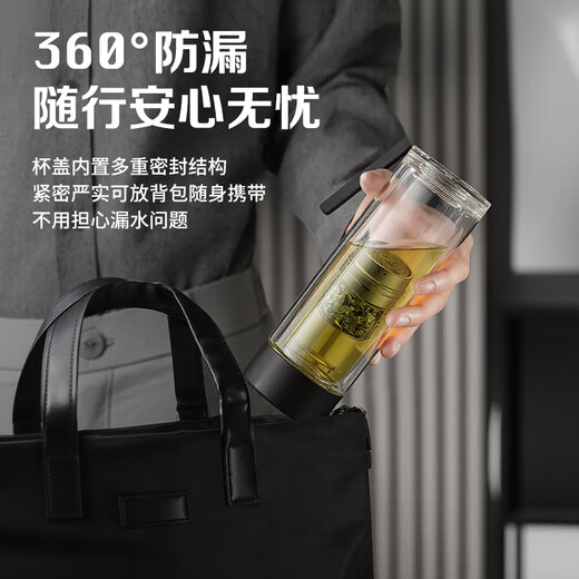 LINGCHEN tea cup for men, magnetic tea water separation, high temperature resistant executive leadership cup, double-layer glass magnetic tea cup