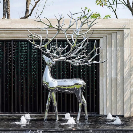 Stainless Steel Deer Sculpture Customized Large Geometric Sectioned Mirror Luminous Hollow Abstract Animal Outdoor Landscape Ornament Customized Contact Customer Service for Details