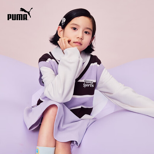 Puma (PUMA) Puma official authentic new style children and girls autumn and winter woolen dress lively and playful college style pink purple 70001 140