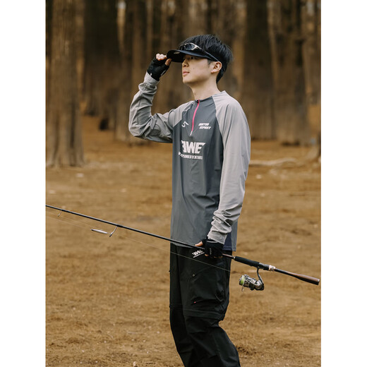 EWE 2025 new outdoor fishing collarless sun protection clothing long-sleeved T-shirt quick-drying, breathable, light and elastic, light gray XL
