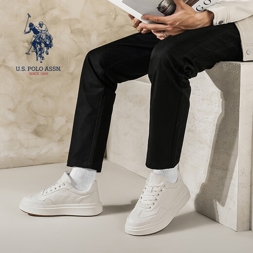 U.S. POLO ASSN. Autumn new business casual shoes Paul men's shoes fashionable and versatile leather white shoes thick-soled non-slip heightening sneakers