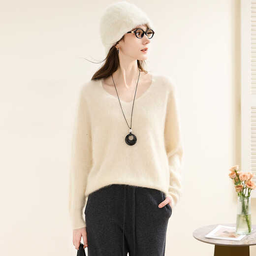 TUHUANG Seamless one-piece pure cashmere foggy lazy V-neck wool sweater 25 autumn and winter women's cashmere sweater TW892446