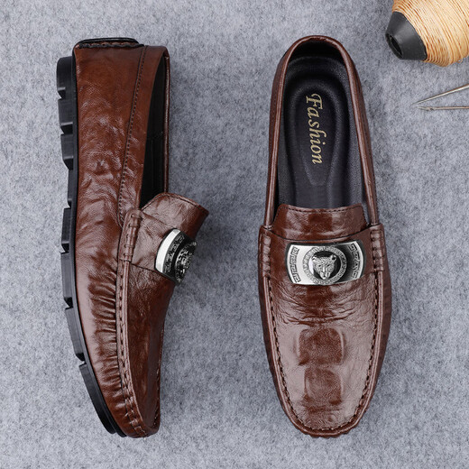 Ink kiss him and her live broadcast crocodile pattern beans shoes lazy driving shoes British casual men's leather shoes cowhide 15888 black 38