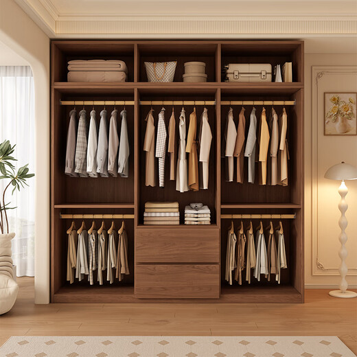 Juyao package installation solid wood wardrobe bedroom light luxury large wardrobe with drawers household large storage cabinet three doors 1.2m main cabinet