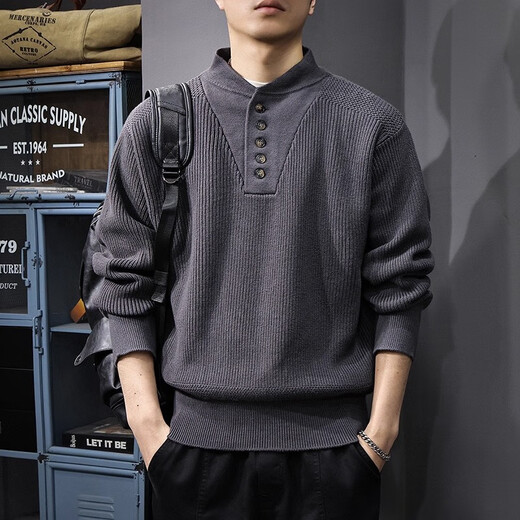 Kangaroo (DAISHU) American old money style tough guy Henry collar sweater for men winter new high-end retro long-sleeved bottoming sweater trend 2320 rich green sweater XL suitable weight 135-150Jin Jin is equal to 0.5 kg