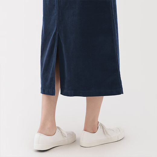 MUJI Women's Stretch Corduroy Narrow Skirt Long Skirt Skirt Women's Fall 25 BE1XWA5A Navy Blue L (165/70A)