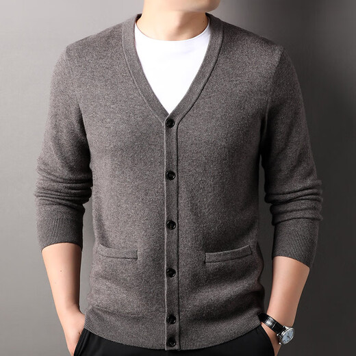 100% wool thickened classic knitted cardigan sweater for men in autumn and winter new pure wool sweater for men's outer wear Zhongcai XL 180/96A(115)