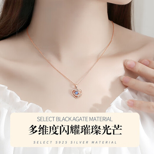 Ji Sifan Light Luxury Necklace Women's Eternal Heart Rose Gold Jewelry Valentine's Day Anniversary Birthday Gift for Girlfriend and Wife Rose Gold Blue Diamond Topaz