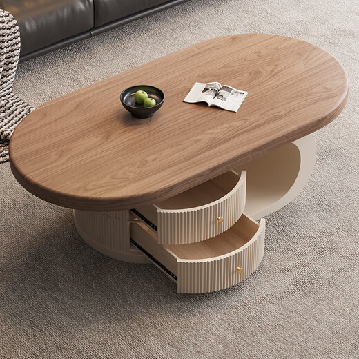 Zuoke Zuojia (ZUOKEZUOJIA) Medieval Cream Style Solid Wood Tea House for Small Apartment Living Room 2025 New Designer Oval Premium Tea Table Solid Wood Coffee Table Apricot Cabinet 120*60CM