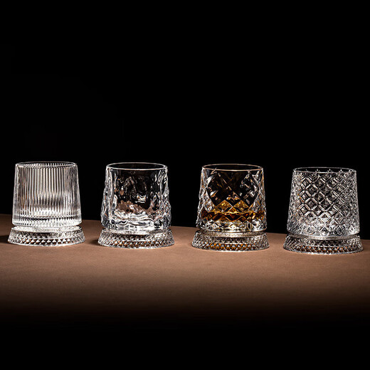 ZKHE Japan imported Macallan same style bottom rotating whiskey cup high-value household exquisite tumbler decompression 1 crystal diamond pattern rotating cup 280ml