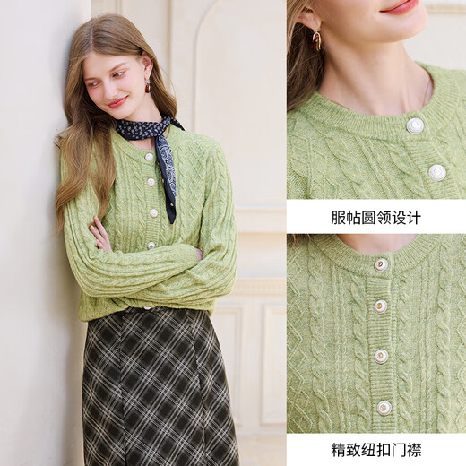 Xiangying Retro Cable Knit Cardigan Women's Short 2025 Winter New Lazy Style Long Sleeve Round Neck Sweater Jacket Milk White Green S 155/80A/85-95Jin Jin equals 0.5 kg