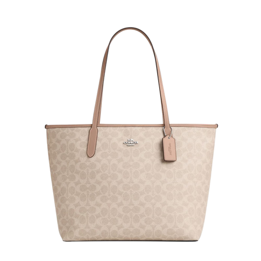 COACH JD Outlet City33 Tote Large Capacity Handbag Women's Light Luxury Birthday Gift for Girlfriend Milk Tea Color CV976SVPWH One Size