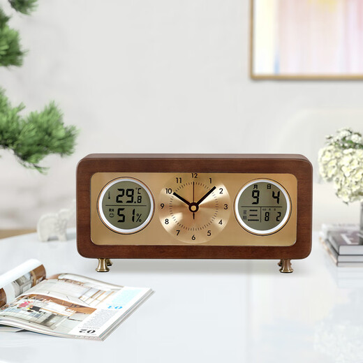 Compas solid wood desktop clock living room temperature and humidity silent perpetual calendar clock 508 (28.5*14cm)