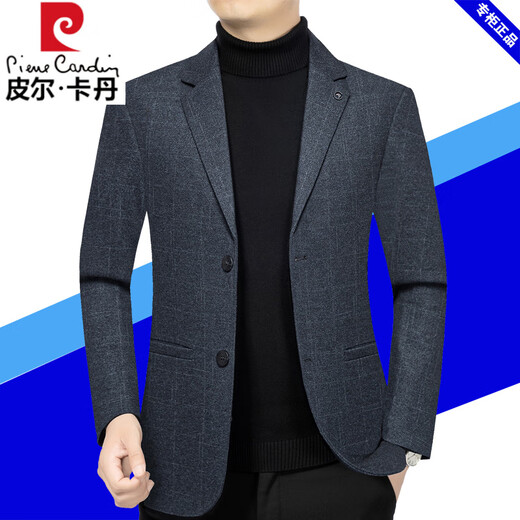 Pierre Cardin genuine high-end woolen suit men's 2025 spring and autumn new coat middle-aged casual slim suit top navy blue 725T (free - freight insurance) XL 180 suitable for 135--155Jin Jin equals 0.5 kg