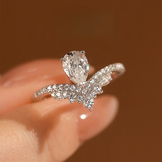 FEILACKPT950 platinum couple ring 925 silver ring wedding ring wedding proposal birthday gift for partner light luxury model-V-shaped crown female ring live and freely adjustable