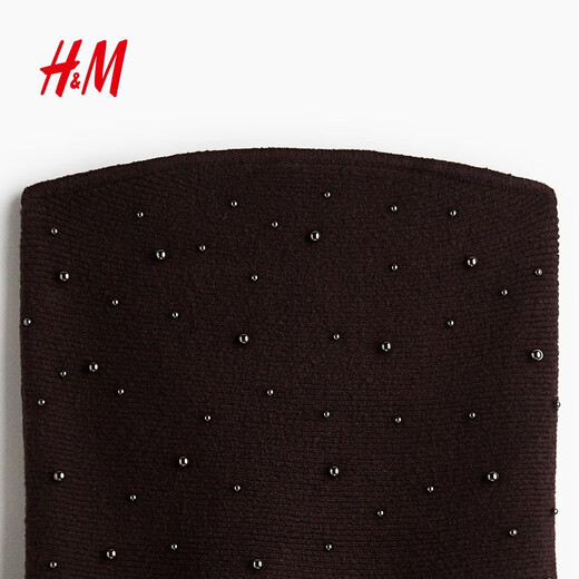 H&M 2025 new autumn women's beaded tube top 1303064 dark plum purple XS 155/80