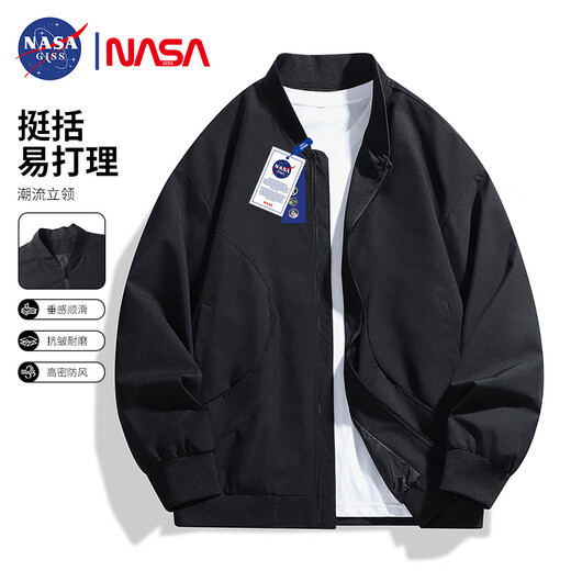 NASA GISS jacket men's Hong Kong style trendy casual versatile sports loose stand-up collar baseball uniform men's black XL