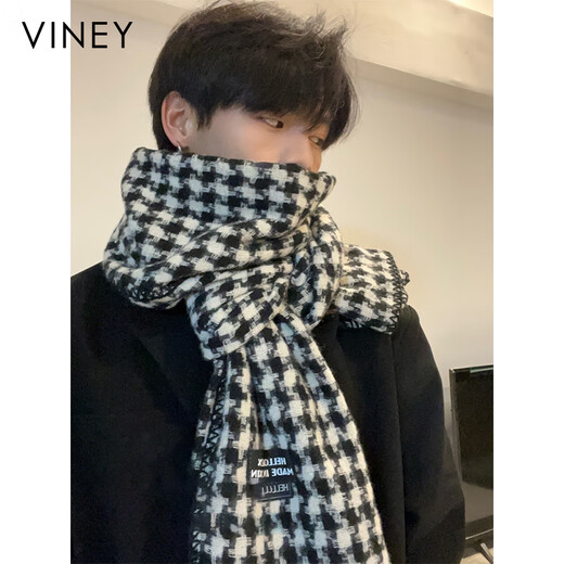 Viney scarf men's 2025 new winter houndstooth high-end warm scarf birthday gift for boyfriend and husband black-high-end gift box