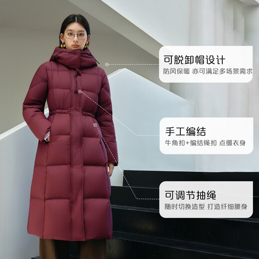 Ai Lai Puff Down Jacket Women's Winter Long Hooded Drawstring Waist Slimming Warm Duck Down Jacket Moon Night Black M