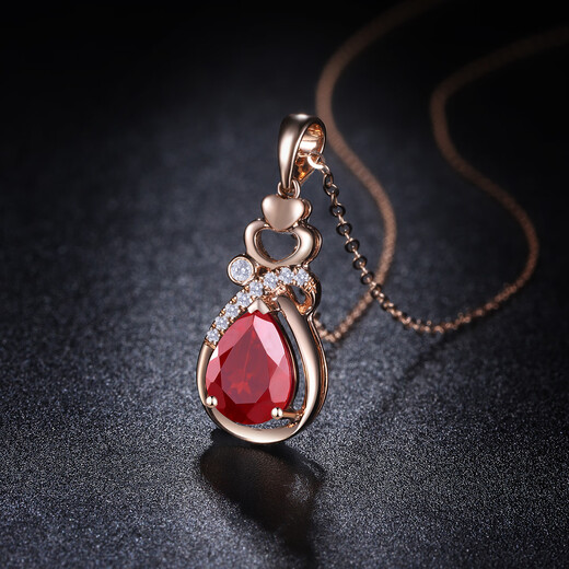 Tingliang 1.7 carat natural garnet pendant 18K rose gold colored treasure necklace for your lover. Ready stock with 18K gold necklace.
