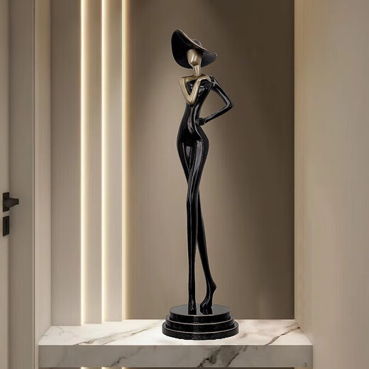 Sculpture art character shape vertical ornaments slender light luxury high-end living room entrance crafts niche minimalist accessories cool black-small (80cm high)
