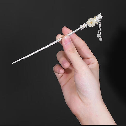KZD Old Phoenix 999 sterling silver Hetian jade rabbit hairpin Chinese style Hanfu women's headwear hairpin hairpin G15 Hetian jade rabbit hairpin 16cm