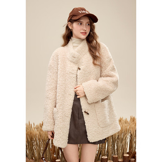 Betu women's 2025 new winter short coat trendy environmentally friendly imitation fur particle coat for women 2511T31 apricot S (apricot pre-sale shipped on 11/24)