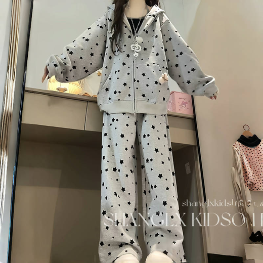 Girls Suit Spring and Autumn 2025 New Children's Style Jacket Autumn Two-piece Sportswear Set for Older Children, Junior High School Students, Gray Suit, Jacket + Pants, Pendant not included 160
