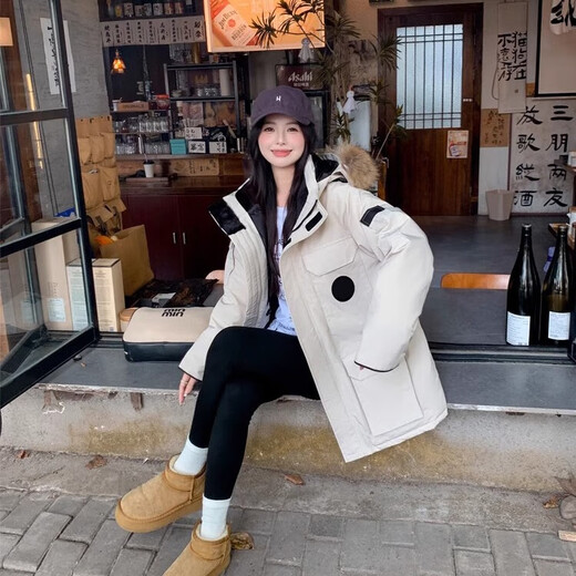 LUCK SWAN GODSE羽绒服女中长款工装派克服男情侣冲锋衣冬季极寒大衣加厚保暖外套 米白色-加拿大08远征大鹅风格 -男女同款 M 【建议体重：90-105斤】
