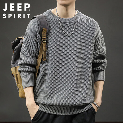 JEEP SPIRIT Jeep retro thick-knit sweater men's autumn and winter casual sweater men's base sweater dark gray XL