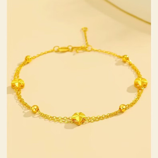 Junshi Pure Gold Material Pure Gold Four-leaf Clover Bracelet 9999 Light Luxury Versatile Double Layer Bracelet for Your Girlfriend Double Layer 2:39g Lao Fengxiang