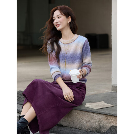 Fanximan Gradient Purple Sweater Skirt Set Women's 25th Autumn New Round Neck Sweater Long Skirt Two-piece Set A2539 Gradient Purple L (Recommended 110-120 Jin Jin equals 0.5 kg)