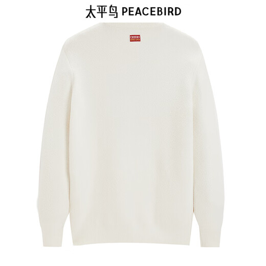 PEACEBIRD Men's Round Neck Sweater Pullover Casual Sweater B2EBE1120 White 1 (Loose) S