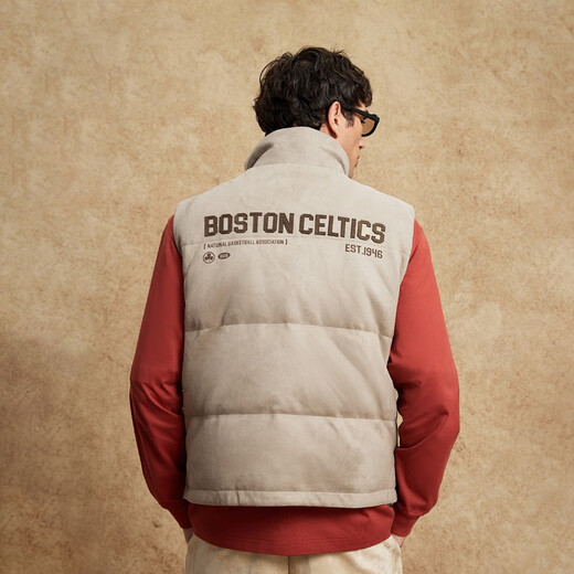 JACK&JONES NBA joint Celtics men's winter vest letter print stand collar down top 225434002 E11 Khaki M (175)