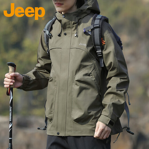 Jeep (JEEP) Jacket Men's Spring and Autumn Loose Hooded Jacket Men's Versatile Workwear Top Assault Mountaineering Jacket Army Green 2XL