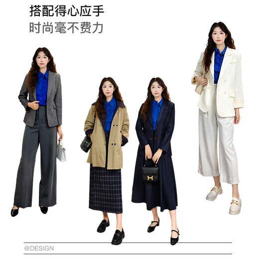 Late White New Product Klein Blue 100% Cotton Shirt Women's 2025 Autumn Commuting Style Mid-Sleeve Top Dark Blue S