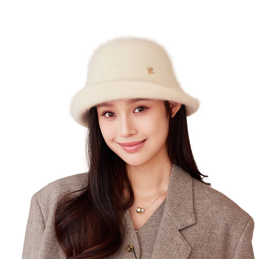 Rabbit fur fisherman hat women's autumn and winter new style face-showing small knitted curling top hat outdoor versatile fashionable warm hat beige one size