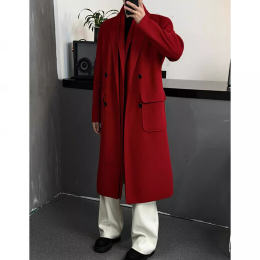 轩森图（XUANSENTU）序77同款毛呢大衣男冬季加厚感双层领呢子中长款过膝风衣外套潮 米白色 2XL