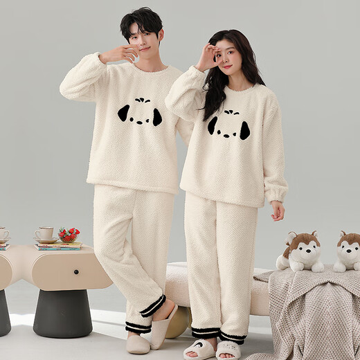 Dingguagua winter half velvet couple sweet casual plus velvet thickened warm pajamas home clothes set can be worn outside STS 8824# Female L Recommended 100-120Jin Jin equals 0.5 kg
