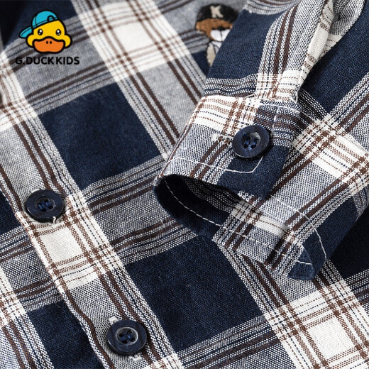 G.duck little yellow duck boy long-sleeved shirt spring children's clothing new 2025 Korean style children's style pure cotton shirt plaid treasure CS2406 Tibetan grid ready stock thin section 90 cm